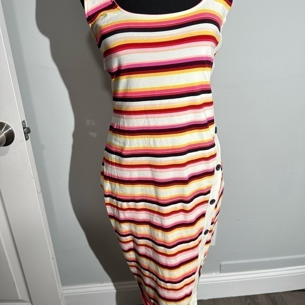 Express Stripped Asymmetrical Button Front Midi B… - image 3